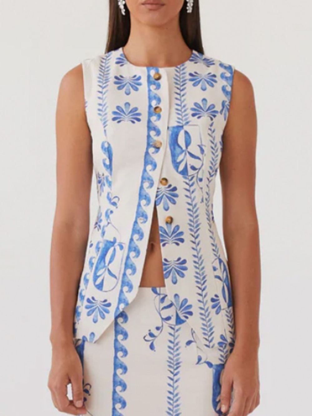 Peppermayo SET White Blue Floral Print Vest WITH Short Skirt
